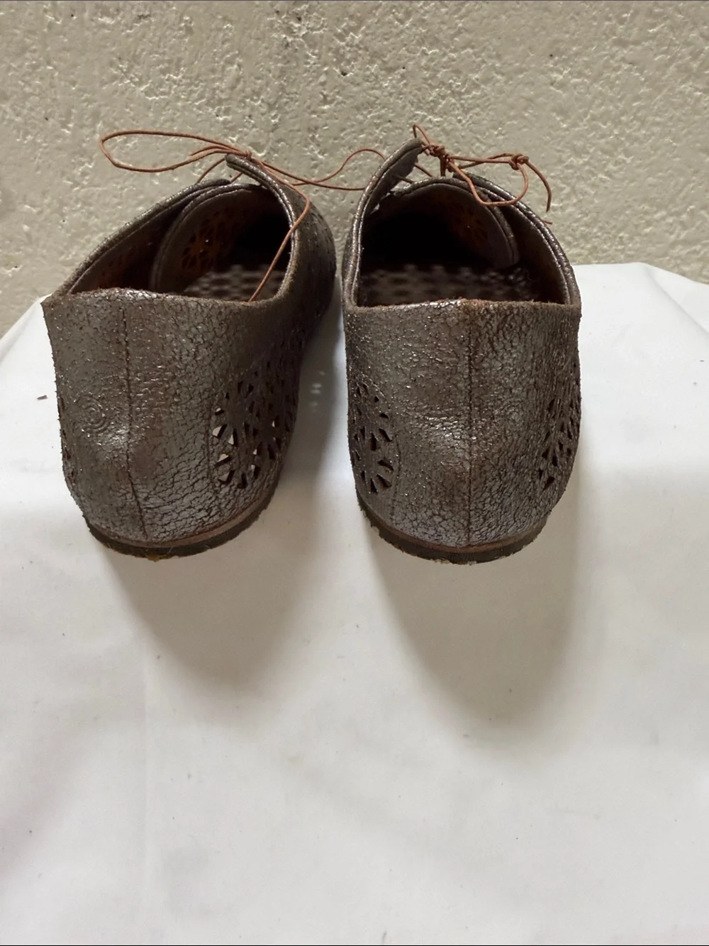 Marselle Metallic Silver Laser-Cut Lace-Up Flats